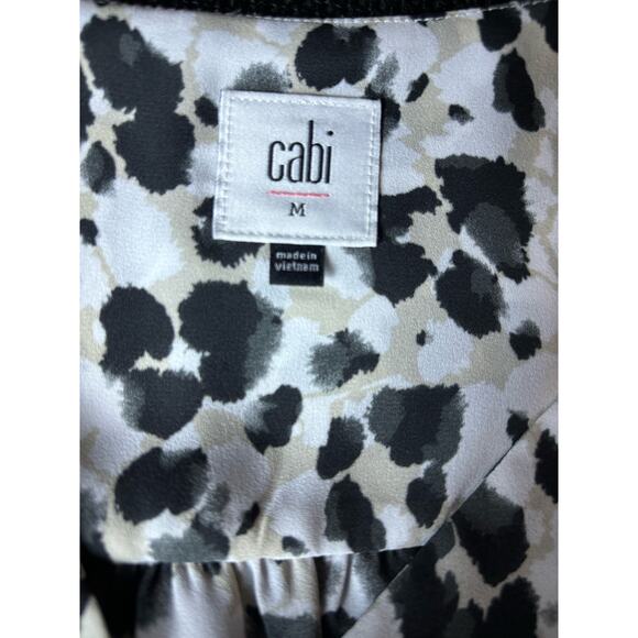 CAbi Blouse Peplum Rosette Leopard Animal Print Ruched Sleeve Wrap Sz M 5898 - Picture 7 of 10